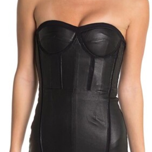 RTA “GWENYTH” MESH PANELED LEATHER BUSTIER MINI-DRESS, SZ 0 BLACK - Picture 1 of 16